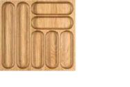 Besteckeinsatz aus Holz mit breiter und schmalen Mulden
