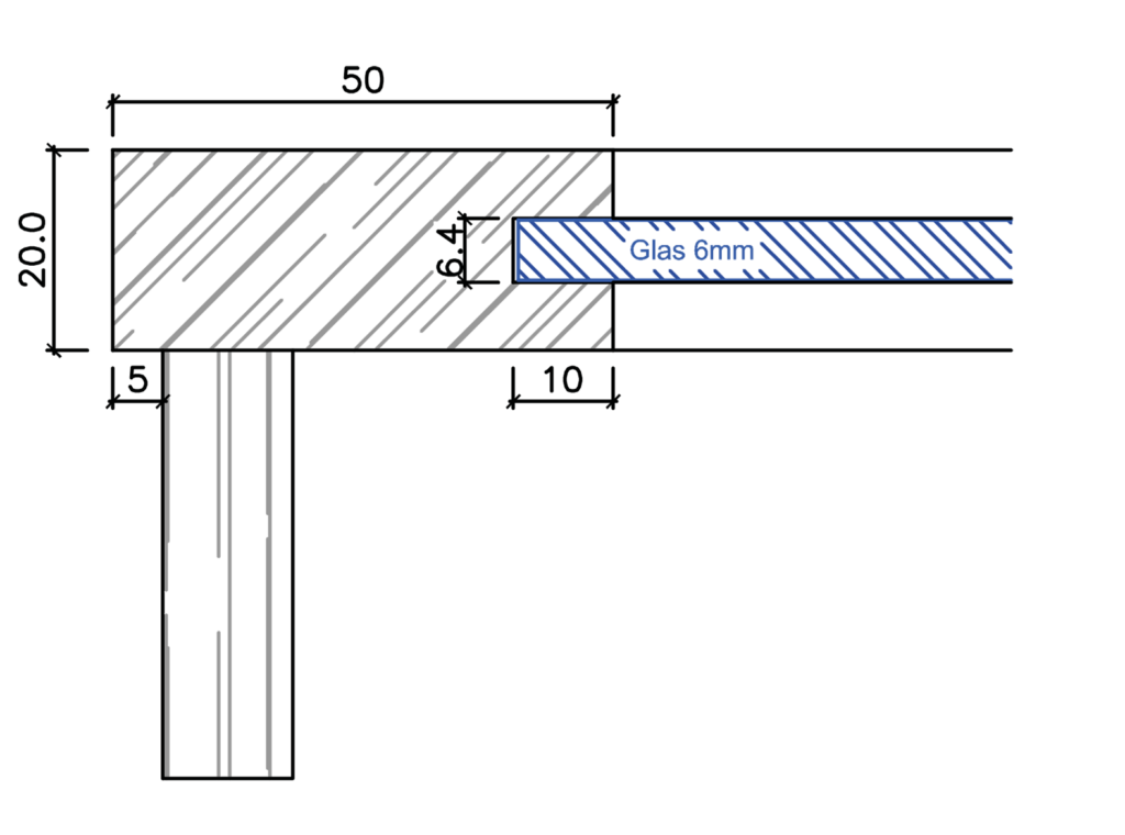 Detailzeichnung GLA20 mit Glasstärke