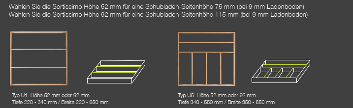 Übersichtszeichnung Sortissimo mit Hinweis zur Seitenhöhe