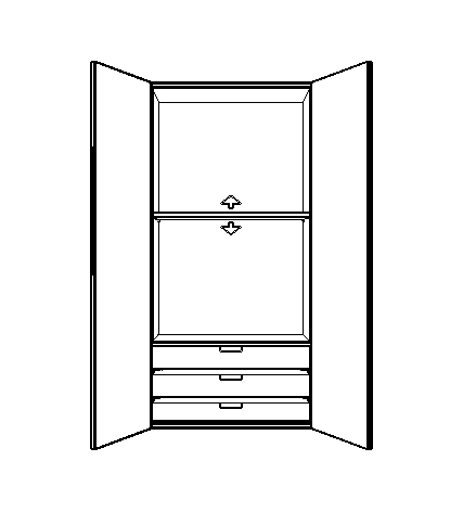 Schrankschema mit Fachböden und Schubladen