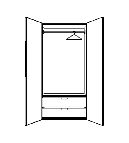 Schrankschema mit Kleiderstange und Schublade