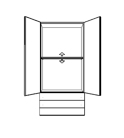 Schrankschema mit Türen, Fachboden und Schubladen