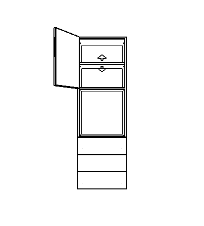Schrankschema mit Tür, Fächern und Schubladen
