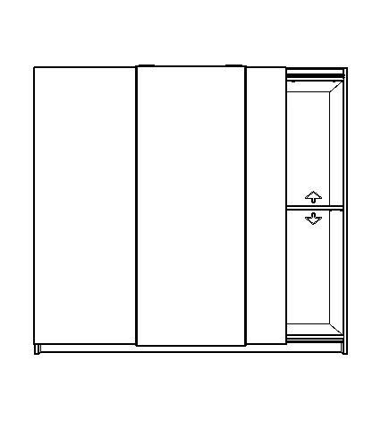 Schrankschema mit drei Türen und Innenfächern