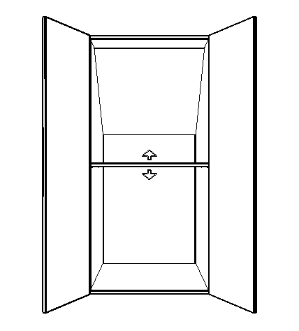 Schrankschema mit zwei Türen und Fachboden