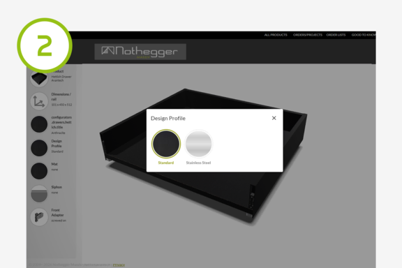 Konfigurator Schritt 2: Design und Zargenhöhe wählen